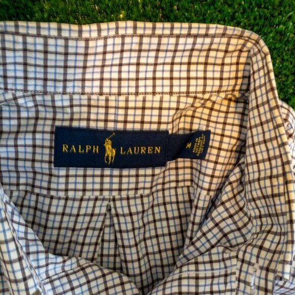 POLO RALPH LAUREN MENS CASUAL BUTTON DOWN SHIRT STRIPED BROWN BLUE WHITE SIZE M - Picture 3 of 5
